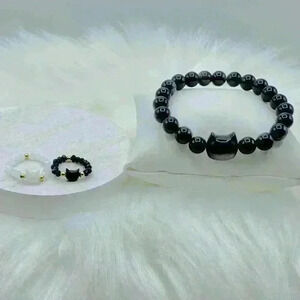 Cat Obsidian Bracelet and Ring Bundle